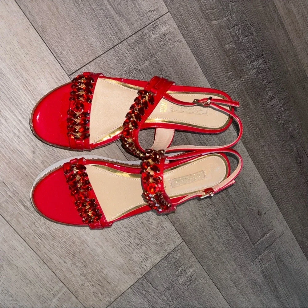 Primadonna Crystal Embellished‎ Platform Sandals Red Excellent Italian eu 40